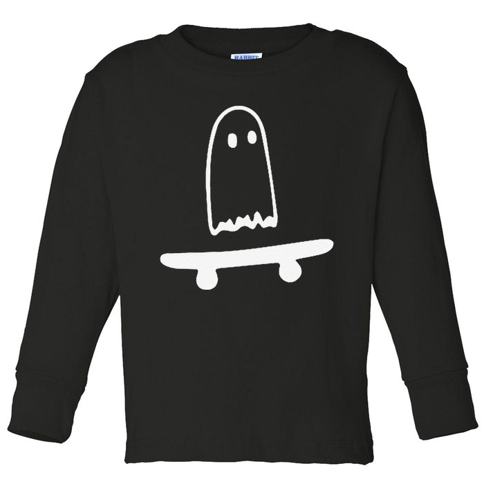 Ghost Skateboard Lazy Halloween Funny Skateboarding Toddler Long Sleeve Shirt