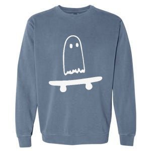 Ghost Skateboard Lazy Halloween Funny Skateboarding Garment-Dyed Sweatshirt