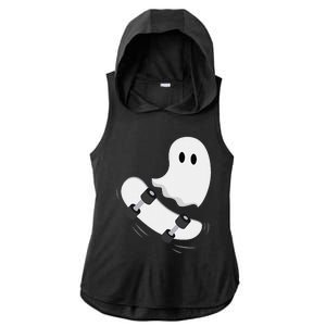 Ghost Skateboard Lazy Halloween Costume Funny Skateboarding Gift Ladies PosiCharge Tri-Blend Wicking Draft Hoodie Tank