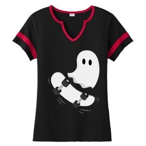 Ghost Skateboard Lazy Halloween Costume Funny Skateboarding Gift Ladies Halftime Notch Neck Tee