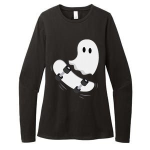 Ghost Skateboard Lazy Halloween Costume Funny Skateboarding Gift Womens CVC Long Sleeve Shirt