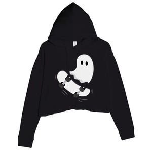 Ghost Skateboard Lazy Halloween Costume Funny Skateboarding Gift Crop Fleece Hoodie