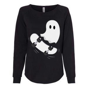 Ghost Skateboard Lazy Halloween Costume Funny Skateboarding Gift Womens California Wash Sweatshirt