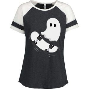 Ghost Skateboard Lazy Halloween Costume Funny Skateboarding Gift Enza Ladies Jersey Colorblock Tee