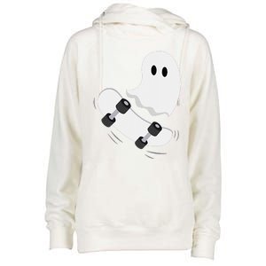 Ghost Skateboard Lazy Halloween Costume Funny Skateboarding Gift Womens Funnel Neck Pullover Hood