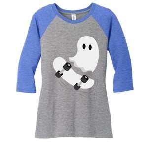 Ghost Skateboard Lazy Halloween Costume Funny Skateboarding Gift Women's Tri-Blend 3/4-Sleeve Raglan Shirt