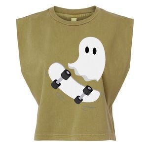 Ghost Skateboard Lazy Halloween Costume Funny Skateboarding Gift Garment-Dyed Women's Muscle Tee