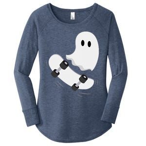 Ghost Skateboard Lazy Halloween Costume Funny Skateboarding Gift Women's Perfect Tri Tunic Long Sleeve Shirt