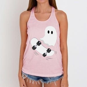 Ghost Skateboard Lazy Halloween Costume Funny Skateboarding Gift Women's Knotted Racerback Tank