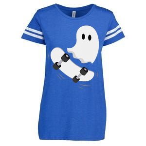 Ghost Skateboard Lazy Halloween Costume Funny Skateboarding Gift Enza Ladies Jersey Football T-Shirt