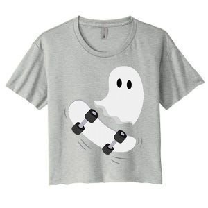 Ghost Skateboard Lazy Halloween Costume Funny Skateboarding Gift Women's Crop Top Tee