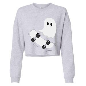 Ghost Skateboard Lazy Halloween Costume Funny Skateboarding Gift Cropped Pullover Crew