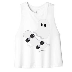 Ghost Skateboard Lazy Halloween Costume Funny Skateboarding Gift Women's Racerback Cropped Tank