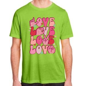 Groovy Sign Language Valentines Day Love Asl Finger Spelling Great Gift Adult ChromaSoft Performance T-Shirt