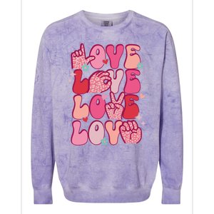 Groovy Sign Language Valentines Day Love Asl Finger Spelling Great Gift Colorblast Crewneck Sweatshirt