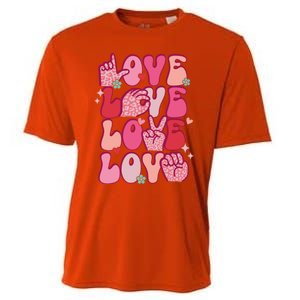 Groovy Sign Language Valentines Day Love Asl Finger Spelling Great Gift Cooling Performance Crew T-Shirt