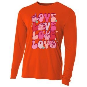 Groovy Sign Language Valentines Day Love Asl Finger Spelling Great Gift Cooling Performance Long Sleeve Crew