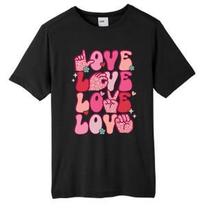 Groovy Sign Language Valentines Day Love Asl Finger Spelling Great Gift Tall Fusion ChromaSoft Performance T-Shirt