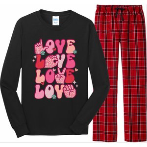 Groovy Sign Language Valentines Day Love Asl Finger Spelling Great Gift Long Sleeve Pajama Set