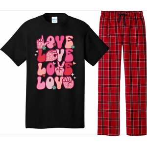 Groovy Sign Language Valentines Day Love Asl Finger Spelling Great Gift Pajama Set