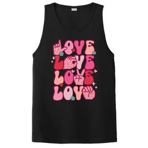 Groovy Sign Language Valentines Day Love Asl Finger Spelling Great Gift PosiCharge Competitor Tank