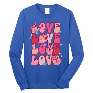 Groovy Sign Language Valentines Day Love Asl Finger Spelling Great Gift Long Sleeve Shirt