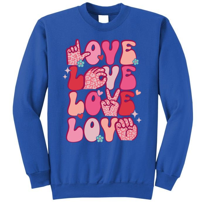 Groovy Sign Language Valentines Day Love Asl Finger Spelling Great Gift Sweatshirt