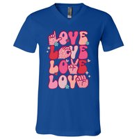 Groovy Sign Language Valentines Day Love Asl Finger Spelling Great Gift V-Neck T-Shirt