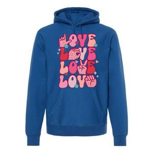 Groovy Sign Language Valentines Day Love Asl Finger Spelling Great Gift Premium Hoodie