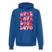 Groovy Sign Language Valentines Day Love Asl Finger Spelling Great Gift Premium Hoodie