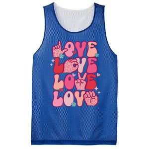 Groovy Sign Language Valentines Day Love Asl Finger Spelling Great Gift Mesh Reversible Basketball Jersey Tank