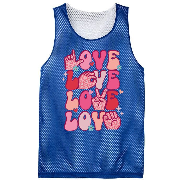 Groovy Sign Language Valentines Day Love Asl Finger Spelling Great Gift Mesh Reversible Basketball Jersey Tank