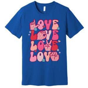 Groovy Sign Language Valentines Day Love Asl Finger Spelling Great Gift Premium T-Shirt