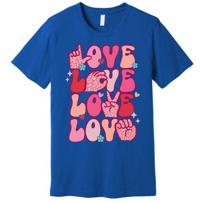 Groovy Sign Language Valentines Day Love Asl Finger Spelling Great Gift Premium T-Shirt