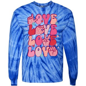 Groovy Sign Language Valentines Day Love Asl Finger Spelling Great Gift Tie-Dye Long Sleeve Shirt