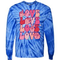 Groovy Sign Language Valentines Day Love Asl Finger Spelling Great Gift Tie-Dye Long Sleeve Shirt