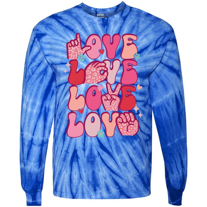 Groovy Sign Language Valentines Day Love Asl Finger Spelling Great Gift Tie-Dye Long Sleeve Shirt