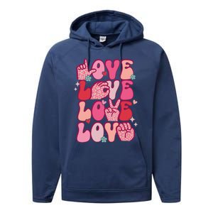 Groovy Sign Language Valentines Day Love Asl Finger Spelling Great Gift Performance Fleece Hoodie