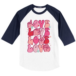 Groovy Sign Language Valentines Day Love Asl Finger Spelling Great Gift Baseball Sleeve Shirt