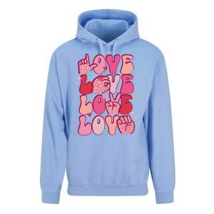 Groovy Sign Language Valentines Day Love Asl Finger Spelling Great Gift Unisex Surf Hoodie