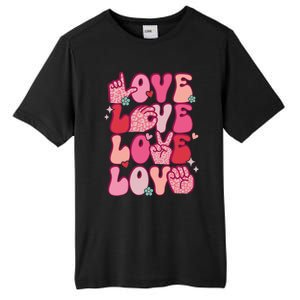 Groovy Sign Language Valentines Day Love Asl Finger Spelling Gift Tall Fusion ChromaSoft Performance T-Shirt