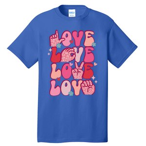 Groovy Sign Language Valentines Day Love Asl Finger Spelling Gift Tall T-Shirt