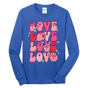 Groovy Sign Language Valentines Day Love Asl Finger Spelling Gift Tall Long Sleeve T-Shirt