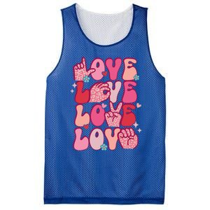 Groovy Sign Language Valentines Day Love Asl Finger Spelling Gift Mesh Reversible Basketball Jersey Tank