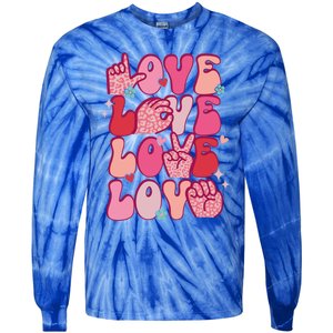 Groovy Sign Language Valentines Day Love Asl Finger Spelling Gift Tie-Dye Long Sleeve Shirt