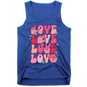 Groovy Sign Language Valentines Day Love Asl Finger Spelling Gift Tank Top