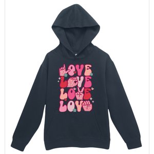 Groovy Sign Language Valentines Day Love Asl Finger Spelling Gift Urban Pullover Hoodie