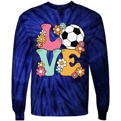 Groovy Soccer Love Cute Soccer Lover Tie-Dye Long Sleeve Shirt