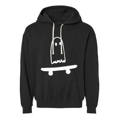 Ghost Skateboard Lazy Halloween Costume Funny Skateboarding Garment-Dyed Fleece Hoodie