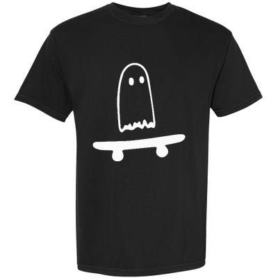 Ghost Skateboard Lazy Halloween Costume Funny Skateboarding Garment-Dyed Heavyweight T-Shirt